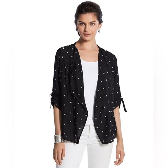 CHICO’S | Black White Lightweight Polka Dot Open Cardigan Jacket | Medium - Picture 1 of 9